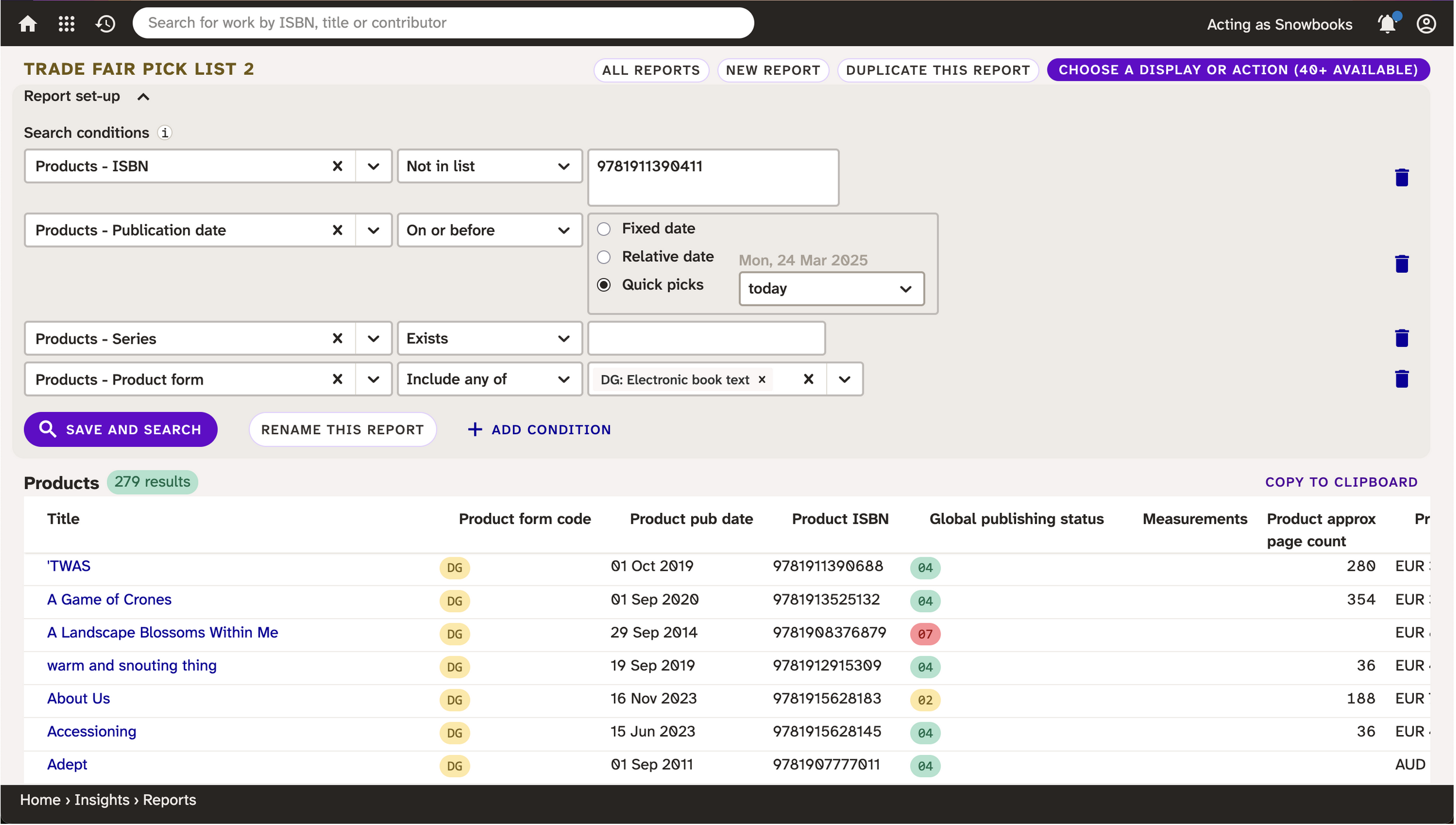 Screenshot of a report with much less clutter on the page and more focus on the results of the search.