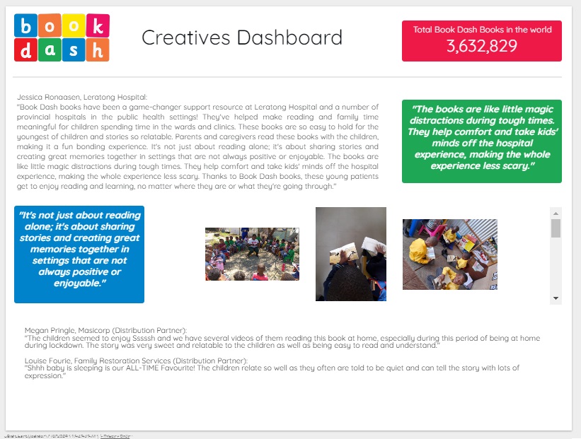 Screenshot of Book Dash's creatives dashboards